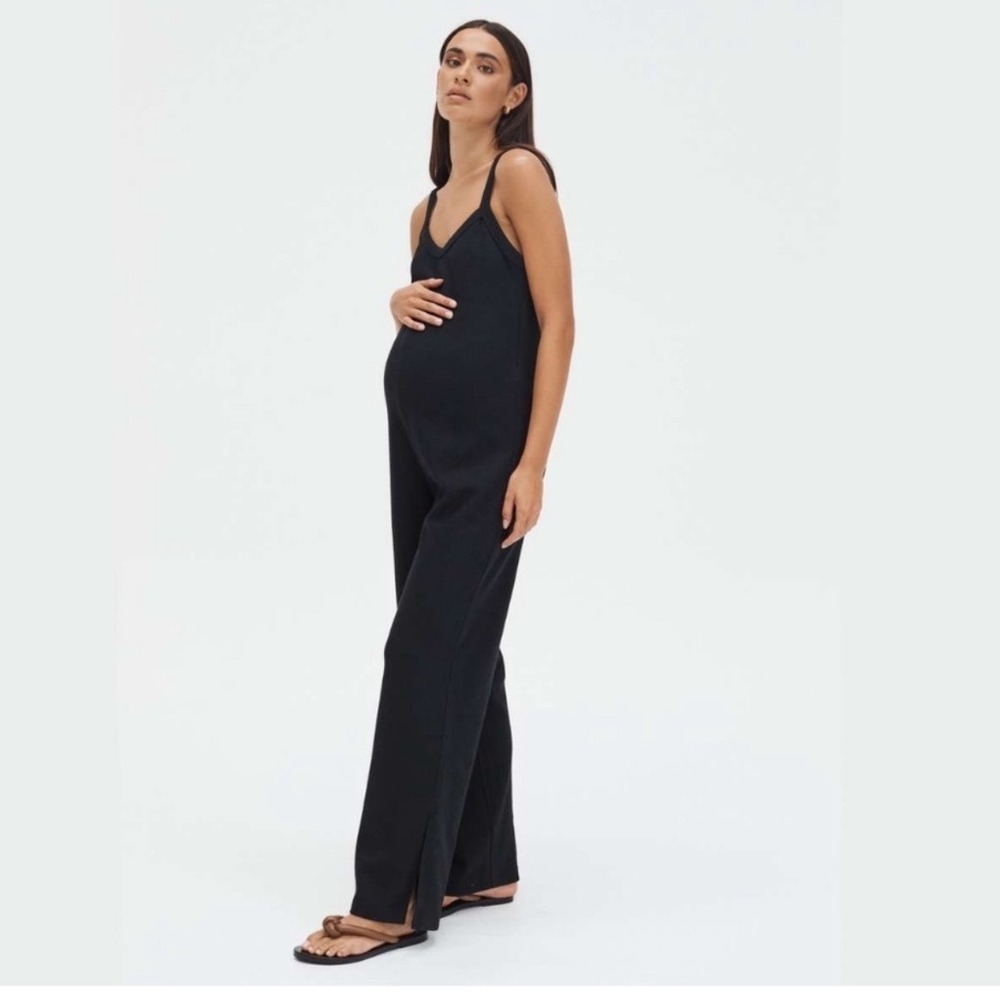 Legoe Heritage Jumpsuit Black Maternity Wide Leg Sleeveless V-Neck Small